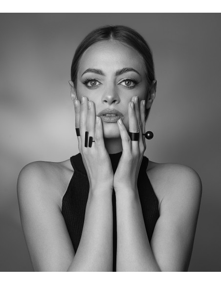 Adjustable ring made of black matte stainless steel.