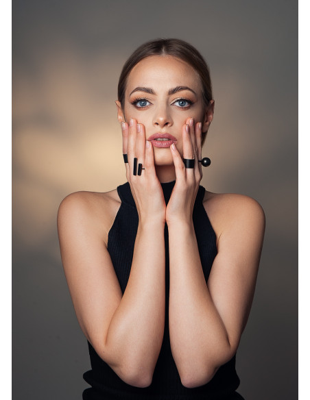 Adjustable ring made of black matte stainless steel.