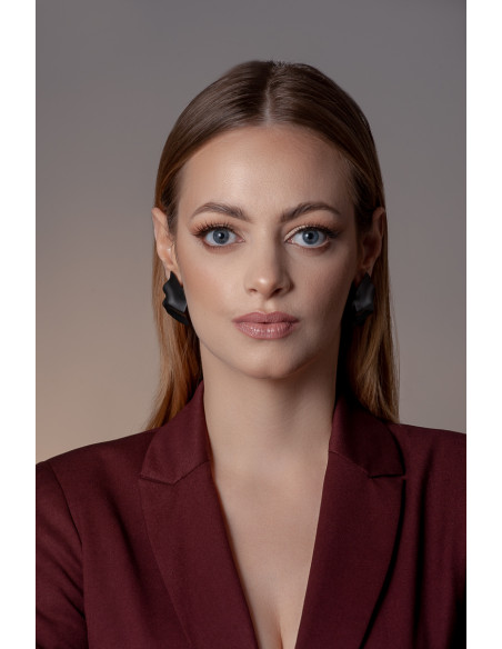 Matte black stainless steel plate earrings