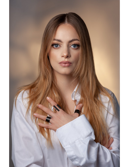 Modern ring in glossy black stainless steel