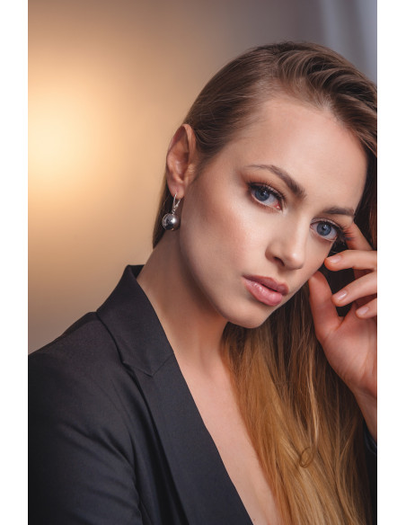 Silver and stainless steel ball earrings