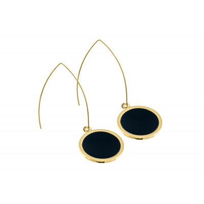 Long modern earrings in gold-plated silver and stainless...