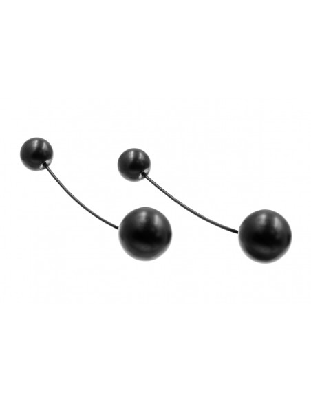 Matte black stainless steel earrings with two decorative spheres