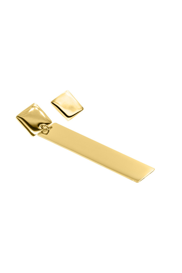 Asymmetrical gold-plated stainless steel earrings with square and long element