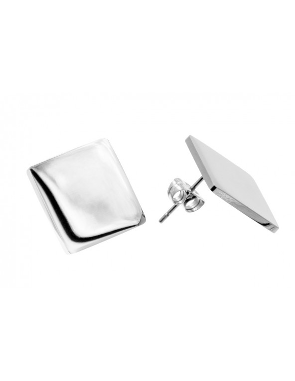 Square stainless steel earrings in silver colour with stud fastening