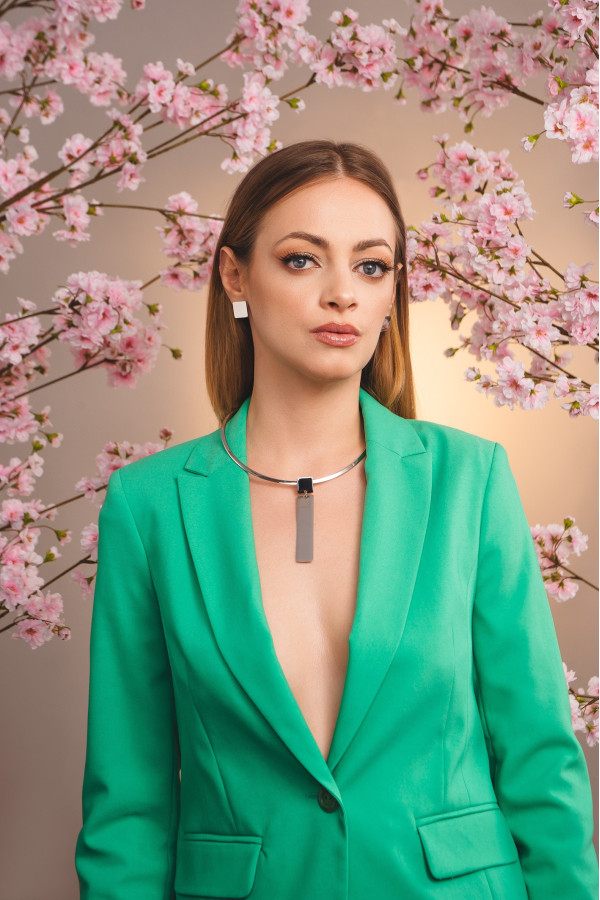 Stainless steel choker with a simple silver pendant 2