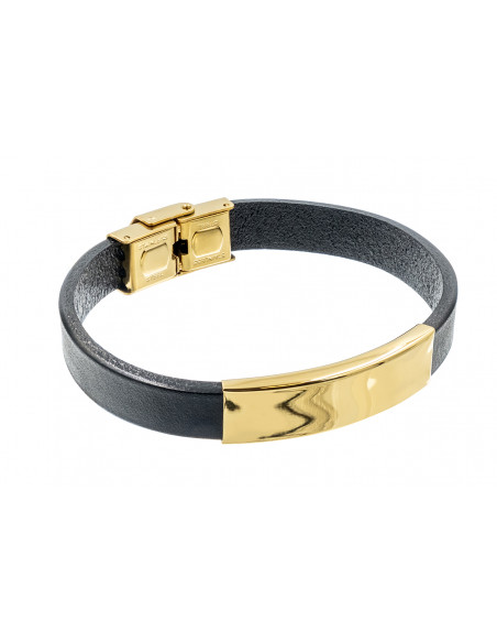 Black leather and stainless steel bracelet