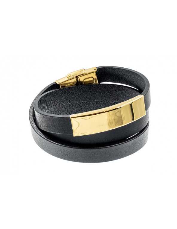 Leather bracelet with gold-plated stainless steel element