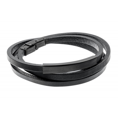 Men’s leather and black stainless steel bracelet – raw, modern style