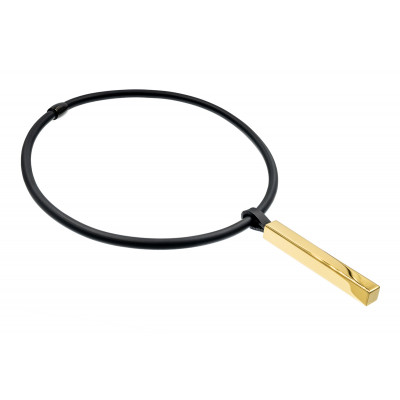 Black rubber necklace with a rectangular gold-plated steel element