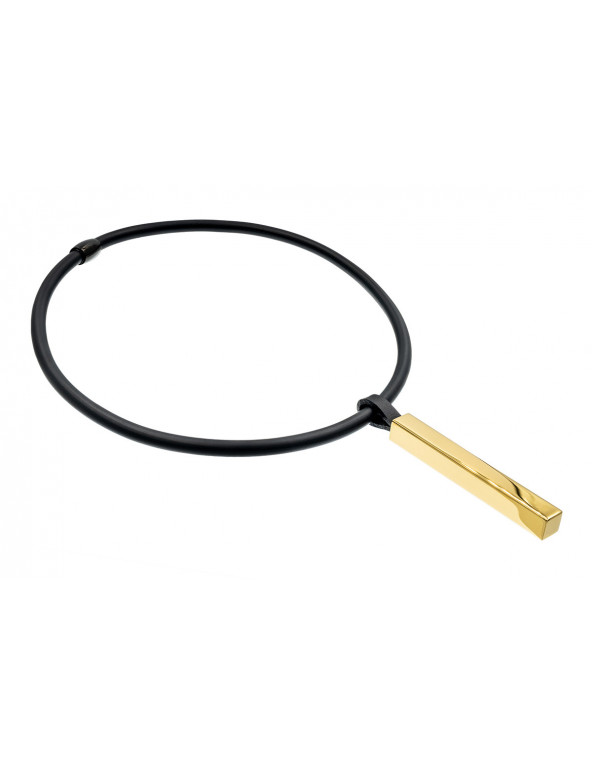 Black rubber necklace with a rectangular gold-plated steel element