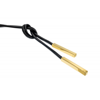 Leather necklace with a rectangular gold-plated stainless steel element