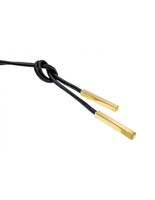 Leather necklace with a rectangular gold-plated stainless steel element