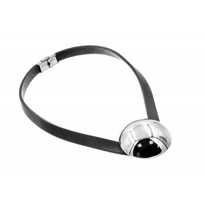 Leather necklace with large polished steel sphere