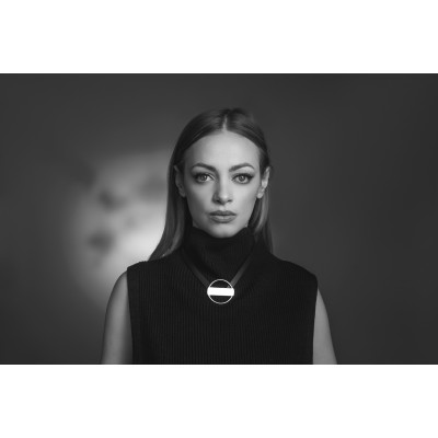 Leather necklace with aged steel circle element 2