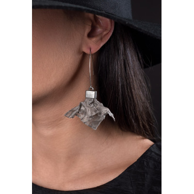 Handmade earrings made of matte stainless steel mesh and 925 silver 2