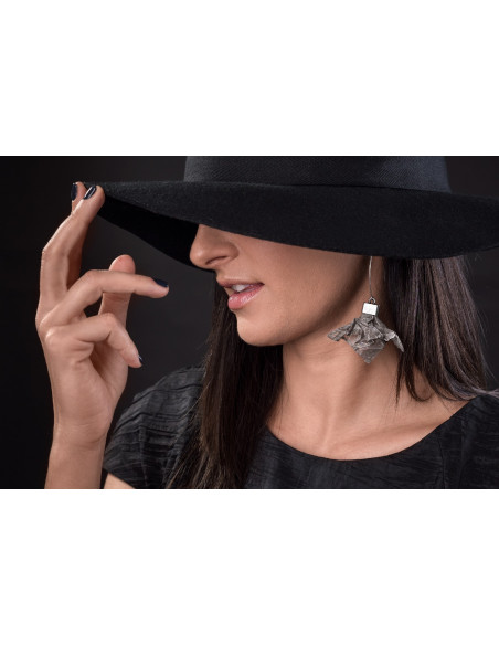 Handmade earrings made of matte stainless steel mesh and 925 silver