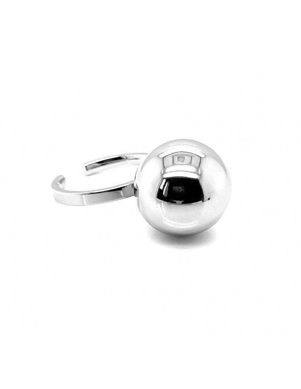 Stainless steel ring with large silver sphere
