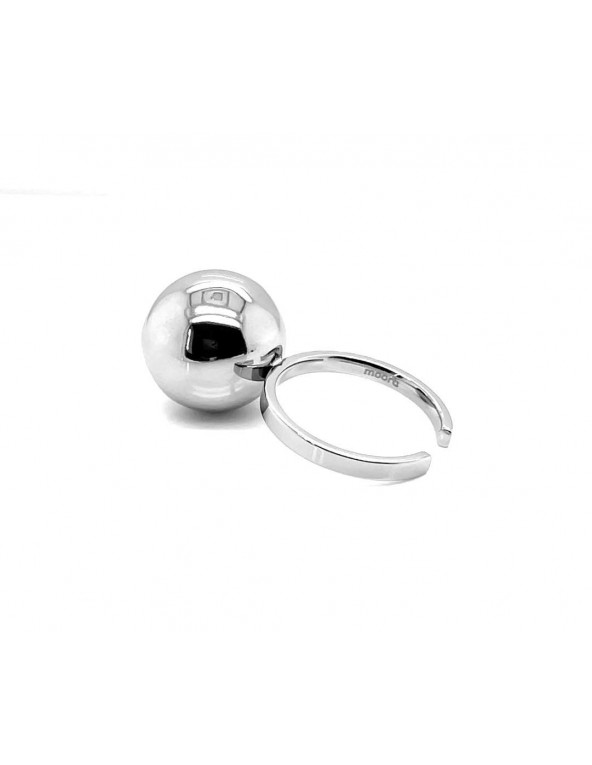 Stainless steel ring with large silver sphere