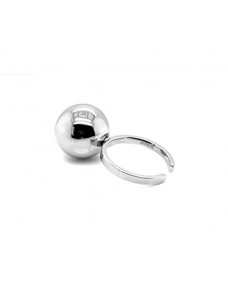 Stainless steel ring with large silver sphere