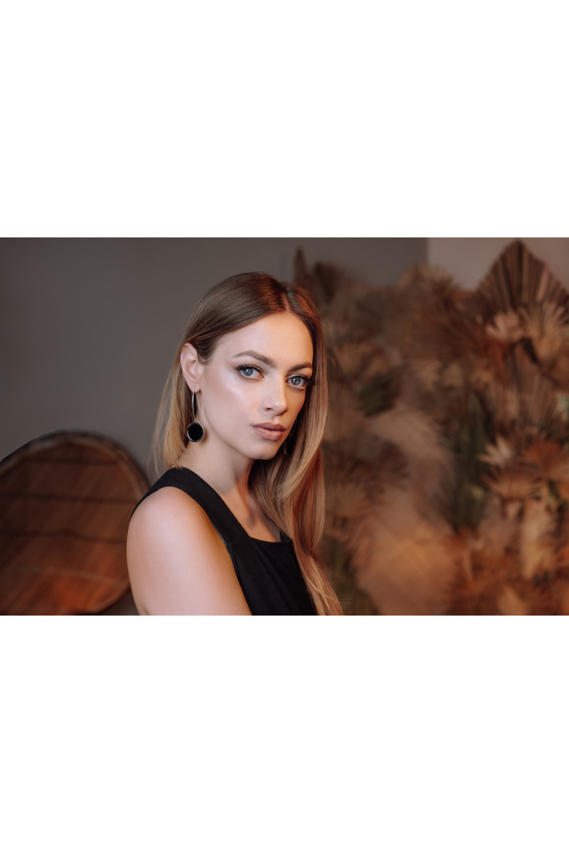 Long modern earrings in gold-plated silver and stainless steel