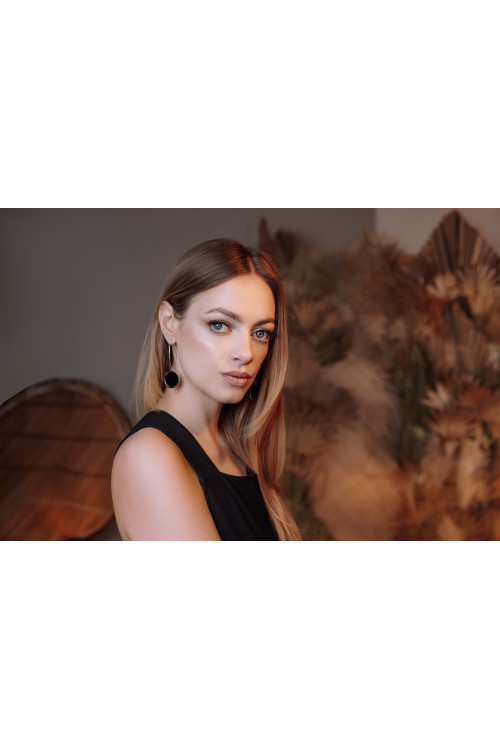 Long modern earrings in gold-plated silver and stainless steel