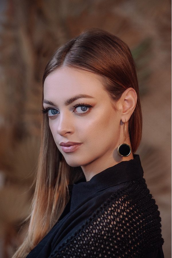 Long modern earrings in gold-plated silver and stainless steel 2