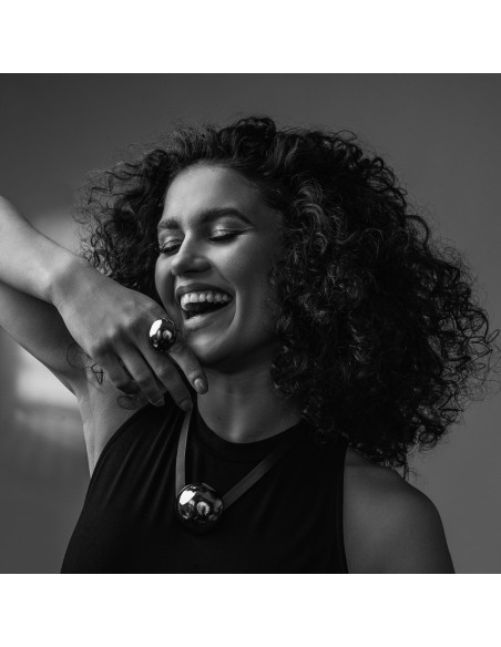 Matte half-sphere ring made of aged steel