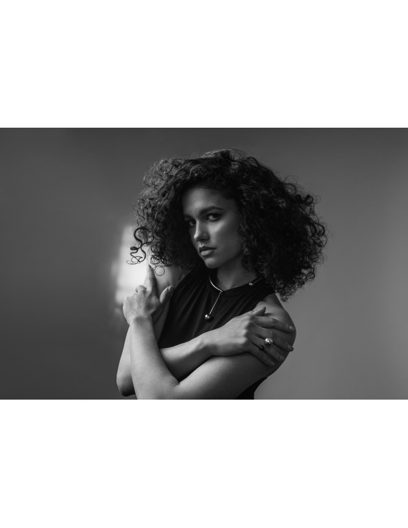 Stainless steel ring with two decorative spheres in silver and black finish