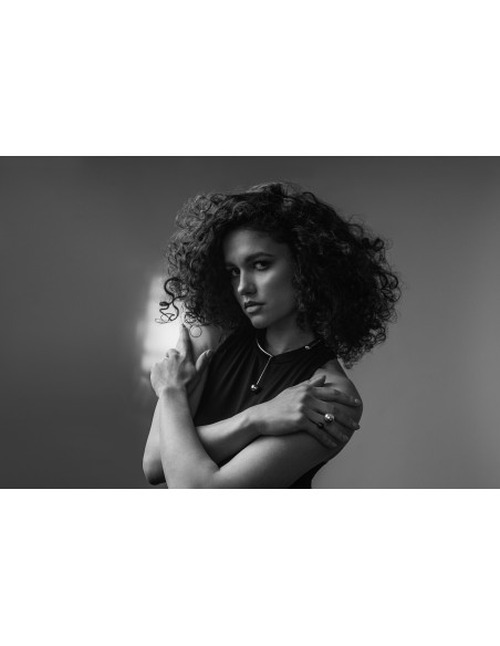 Stainless steel ring with two decorative spheres in silver and black finish