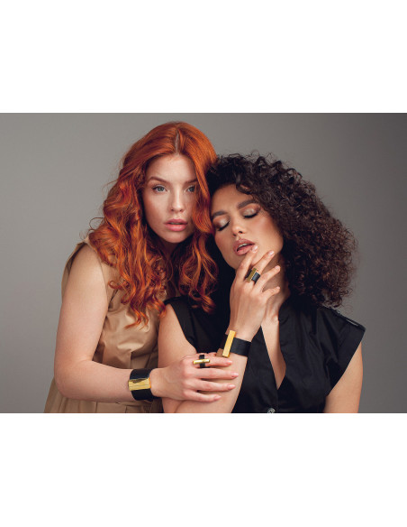 Ring made of leather and gold-plated stainless steel – black and gold, handmade