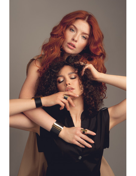 Ring made of leather and gold-plated stainless steel – black and gold, handcrafted