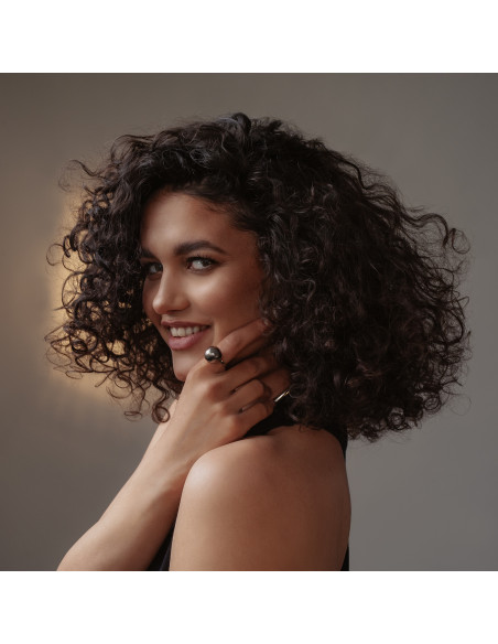 Stainless steel ring with large silver sphere