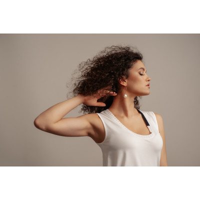 Gold-plated earrings with large 16 mm white shell pearl on long hook 2