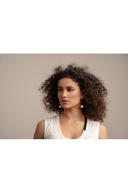 Gold-plated earrings with large 16 mm white shell pearl on long hook