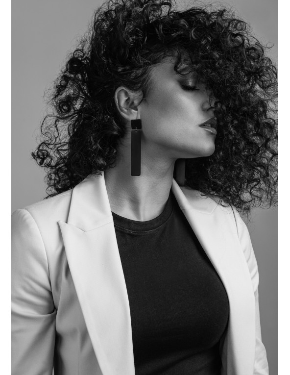 Modern asymmetrical black matte stainless steel earrings