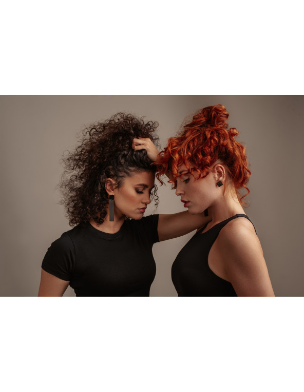 Modern asymmetrical black matte stainless steel earrings