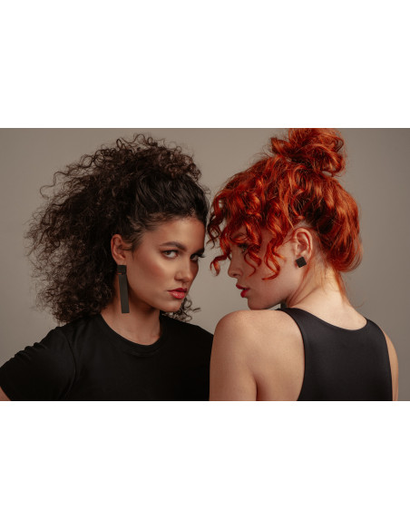 Modern asymmetrical black matte stainless steel earrings