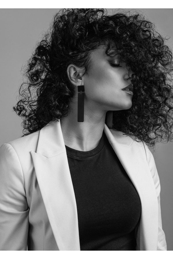 Long minimalist earrings made of black matte stainless steel 2