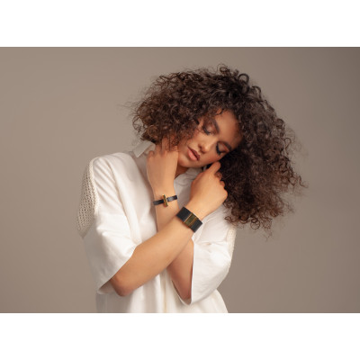 Black leather bracelet with gold-plated stainless steel and glossy clasp 2