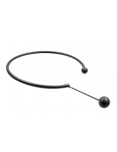 Black matte stainless steel necklace with decorative sphere.