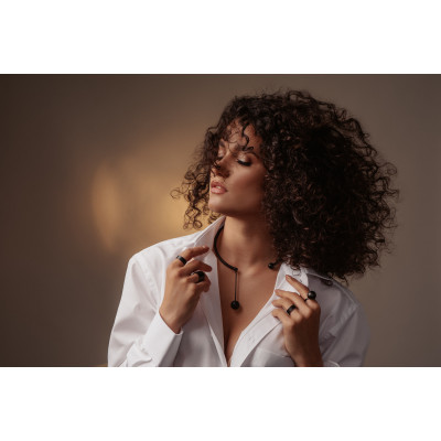 Black matte stainless steel necklace with decorative sphere. 2