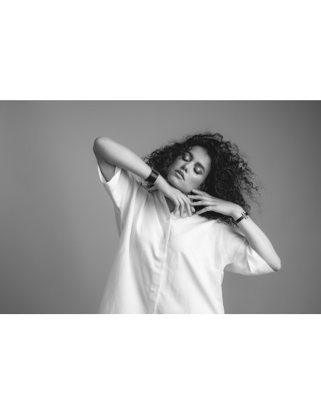 Bracelet made of leather and stainless steel – black with silver element, adjustable