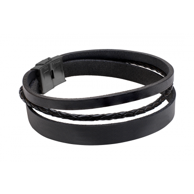 Men’s black leather bracelet with watch-style black clasp