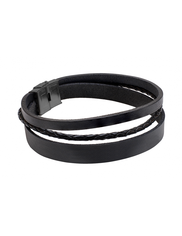 Men’s black leather bracelet with watch-style black clasp