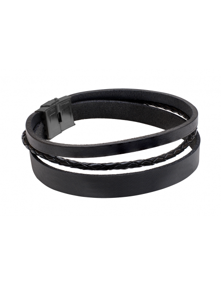 Men’s black leather bracelet with watch-style black clasp
