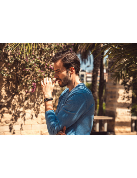 Men’s necklace made of braided brown leather cord with silver clasp