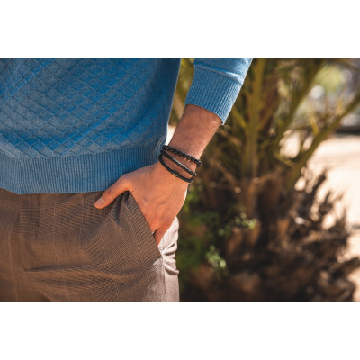 Men’s black braided leather bracelet with black magnetic clasp 2