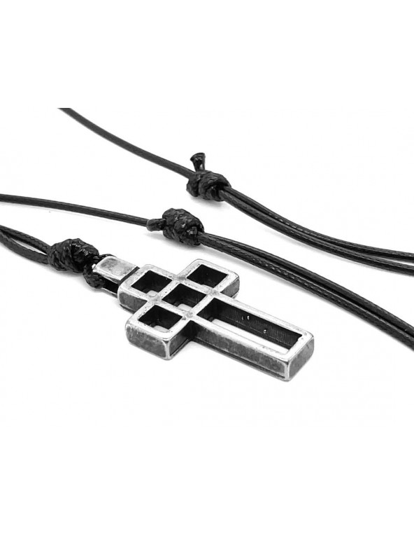 Men’s necklace on a black cord with matte steel cross pendant