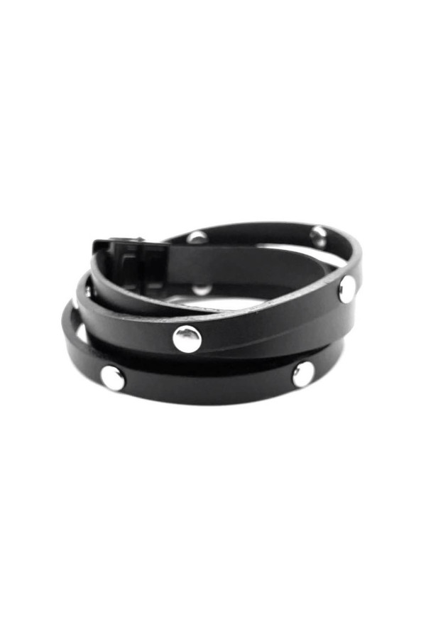 Men’s black double wrap leather bracelet with snaps
